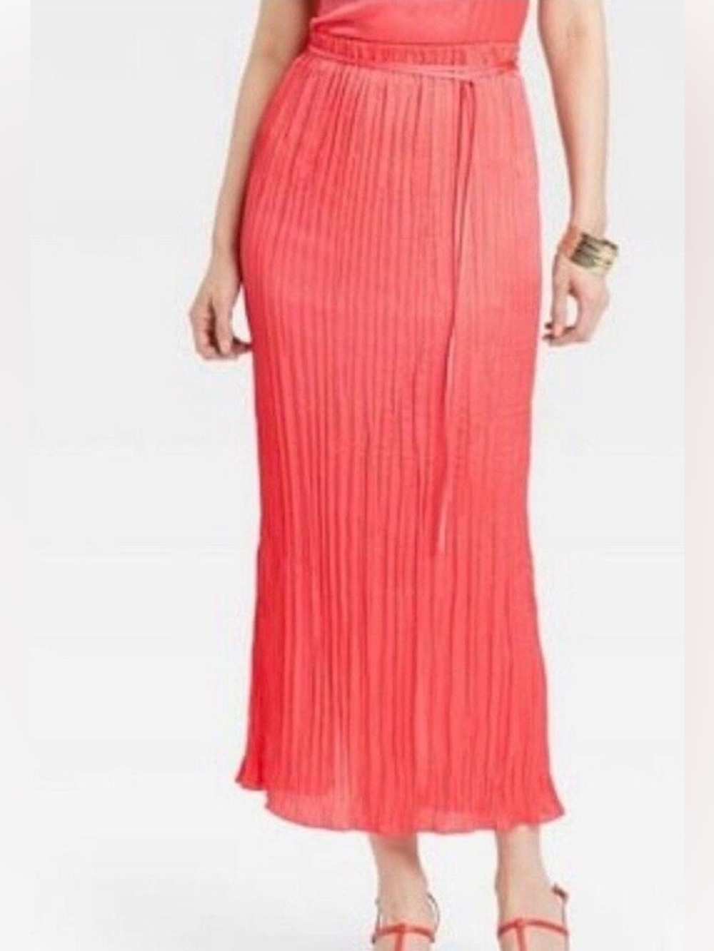 A New Day Hot Coral Pleated Crinkle Maxi Skirt